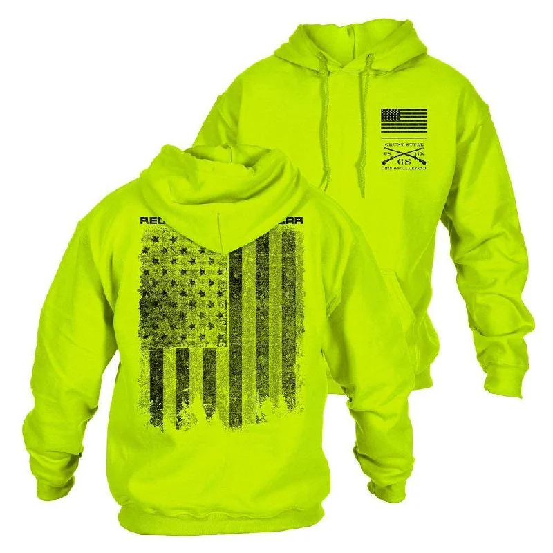Tech - friendly men hoodie with a built - in headphone jack Red Blood Blue Collar® Hoodie - Safety Green Tech - friendly men hoodie with a built - in headphone jack Red Blood Blue Collar® Hoodie - Safety Green