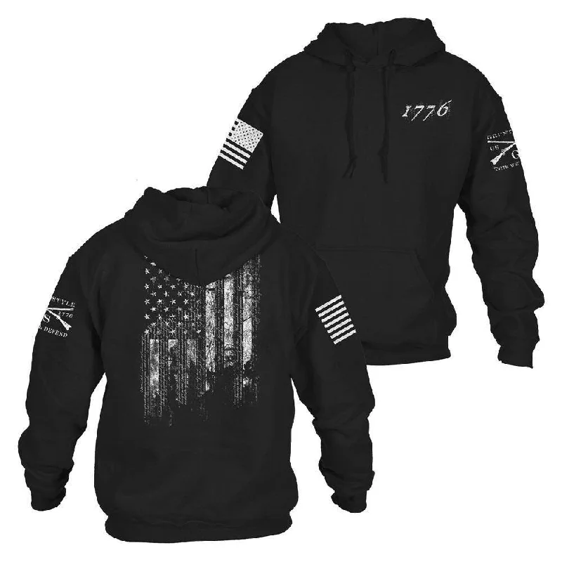 Oversized men hoodie with dropped shoulders for a streetwear look 1776 Flag Hoodie - Black