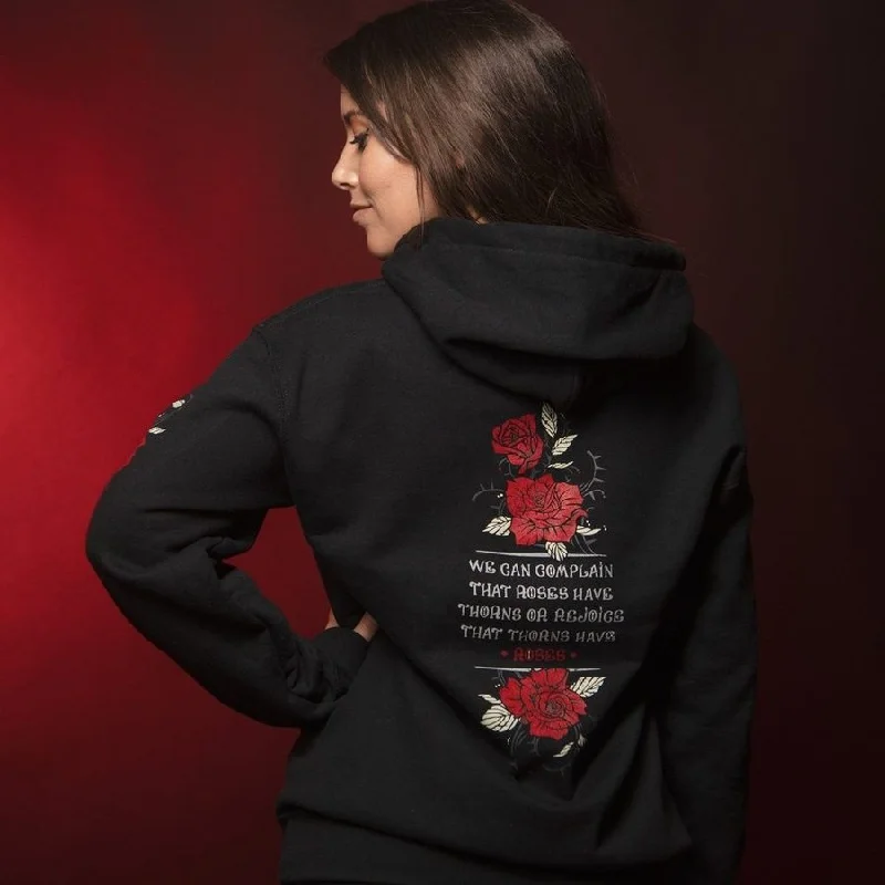 Fleece - lined men hoodie for extreme cold weather Women's Roses Have Thorns Hoodie - Black