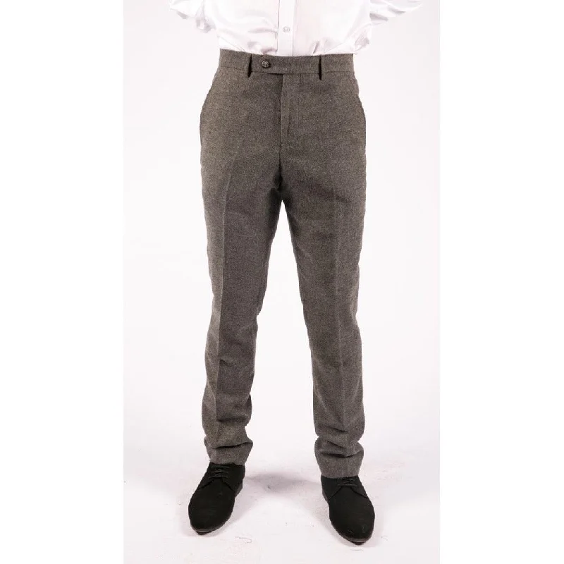 Mens Trousers Wool Herringbone Tweed Dark Grey Formal Classic 1920s Tailored Fit