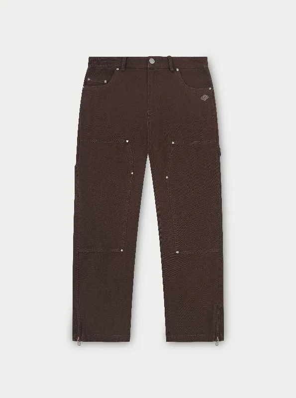 TWILL RIVET DETAIL CARPENTER PANT - DARK BROWN